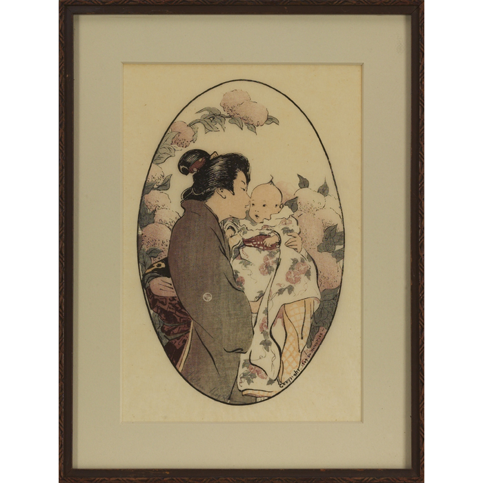 Appraisal: Helen Hyde woodblock woman and infant