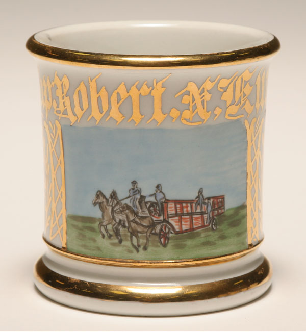 Appraisal: Occupational shaving mug Horse Drawn Fire Wagon Gilt trim Carr