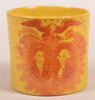 Appraisal: Staffordshire Canary Yellow China Mug Historical Staffordshire Brown Transfer Canary