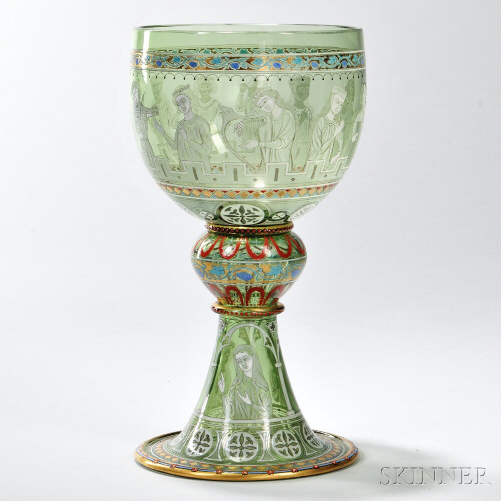 Appraisal: Lobmeyr-type Enameled Glass Goblet late th early th century unsigned