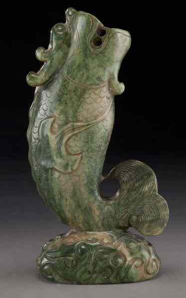 Appraisal: Chinese carved jadeite dragonfish vase ''H Circa - Late th