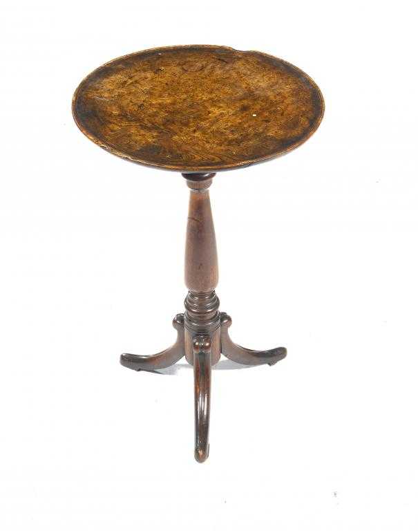 Appraisal: A GEORGE III BURR ELM TRIPOD TABLE the dished top