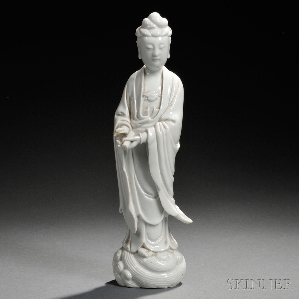 Appraisal: Blanc-de-Chine Figure of Guanyin China Qing Dynasty depicted standing on