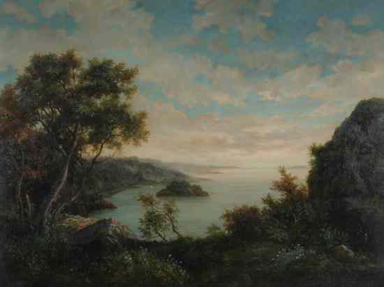 Appraisal: AMERICAN SCHOOL th century PANORAMIC VIEW OF COVE giclee on