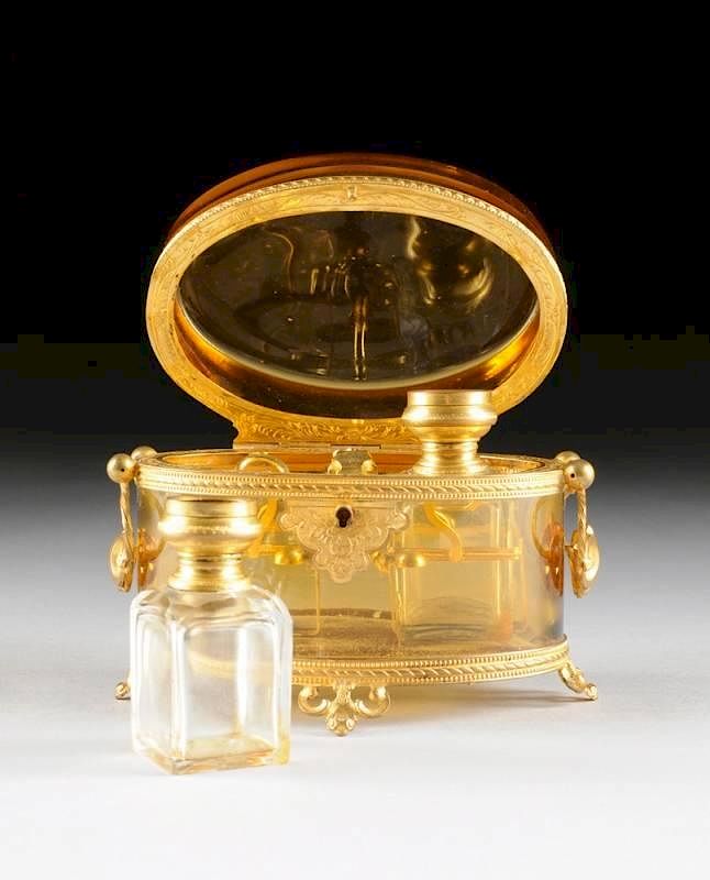 Appraisal: A FRENCH AMBER GLASS FITTED SCENT CASKET PROBABLY PARIS CIRCA