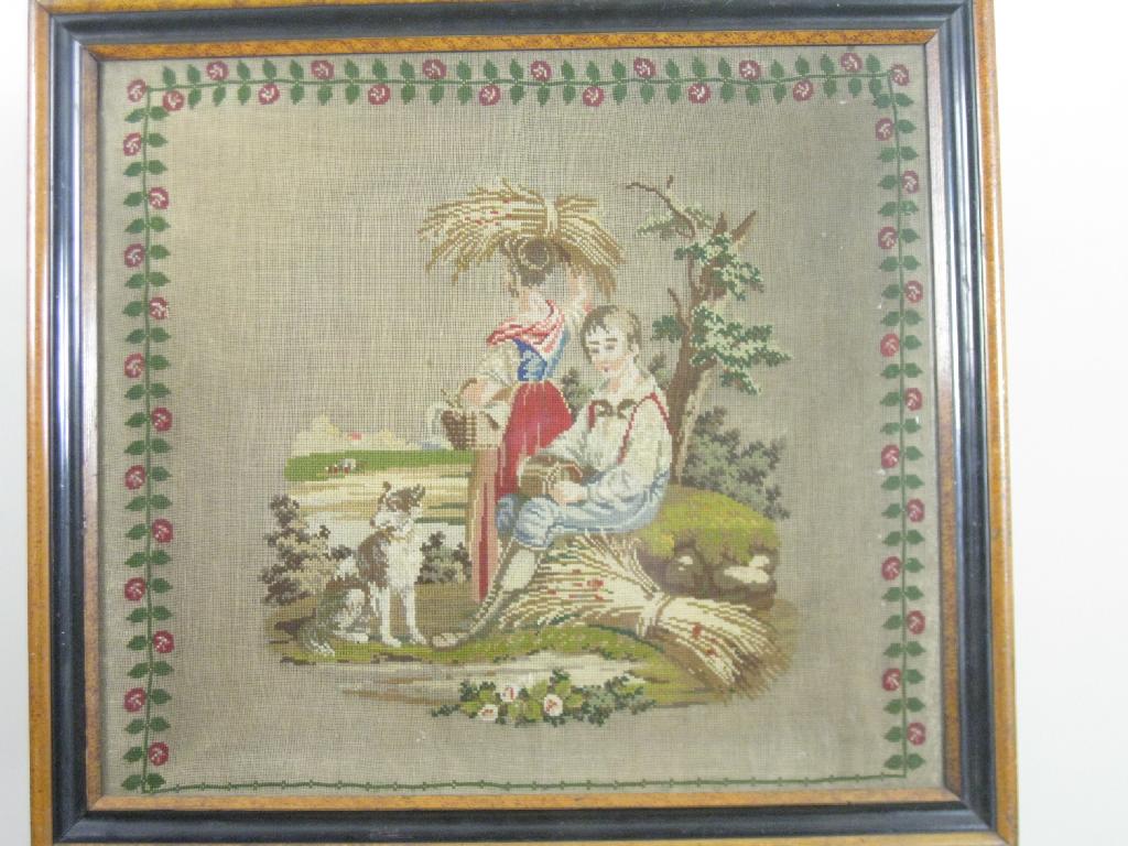 Appraisal: A Victorian woolwork Picture of boy girl and dog during