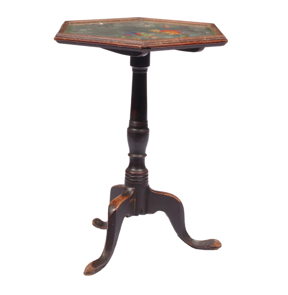 Appraisal: English Eglomise and Mahogany Tilt-Top Tea Table late th c