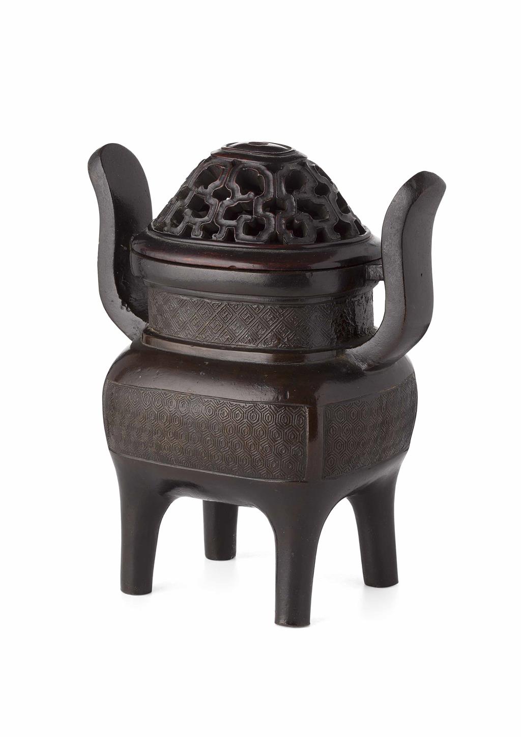 Appraisal: PATINATED BRONZE CENSER AND COVER YONG BAO MARK LATE MING