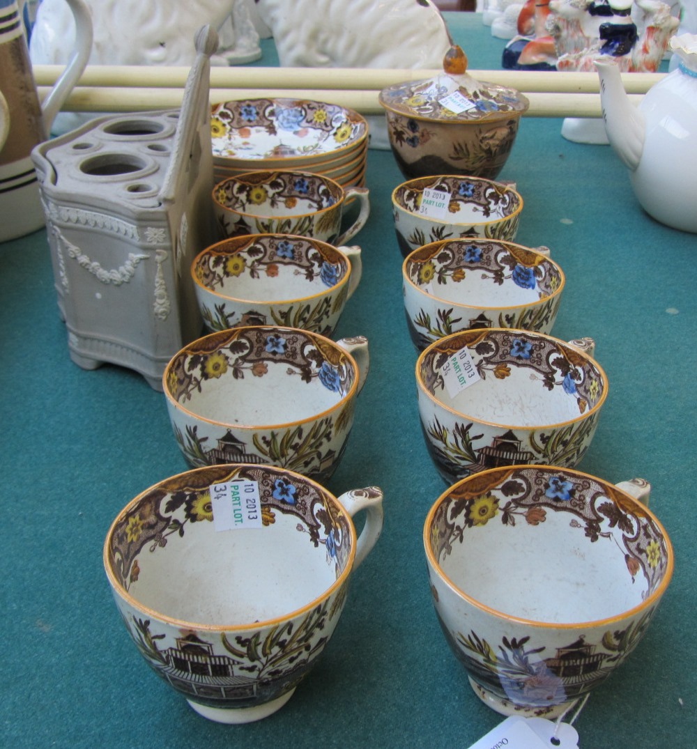 Appraisal: A pearlware part tea service th century printed in brown