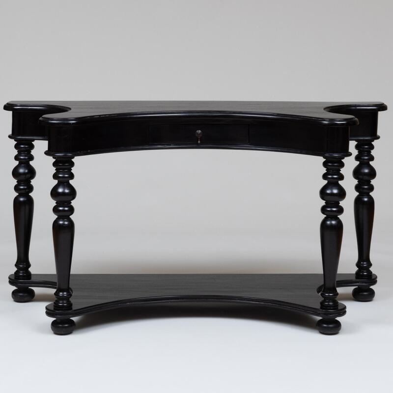 Appraisal: Baroque Style Concave Form Black Painted Console Table of Recent