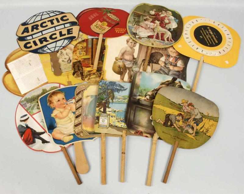 Appraisal: Collection of Early Fans Description Includes advertising for movies Campbell's