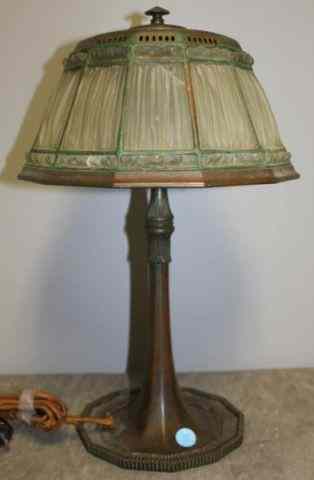 Appraisal: TIFFANY STUDIOS Linen Fold Desk Lamp With Verdigris patina and