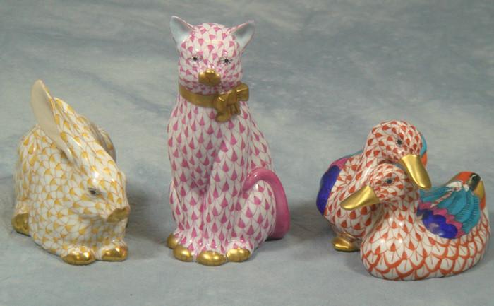 Appraisal: Herend fishnet animal figures ducks rabbit cat the tallest Estimate