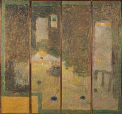 Appraisal: David Fertig American b Menu four-panel screen oil on canvas