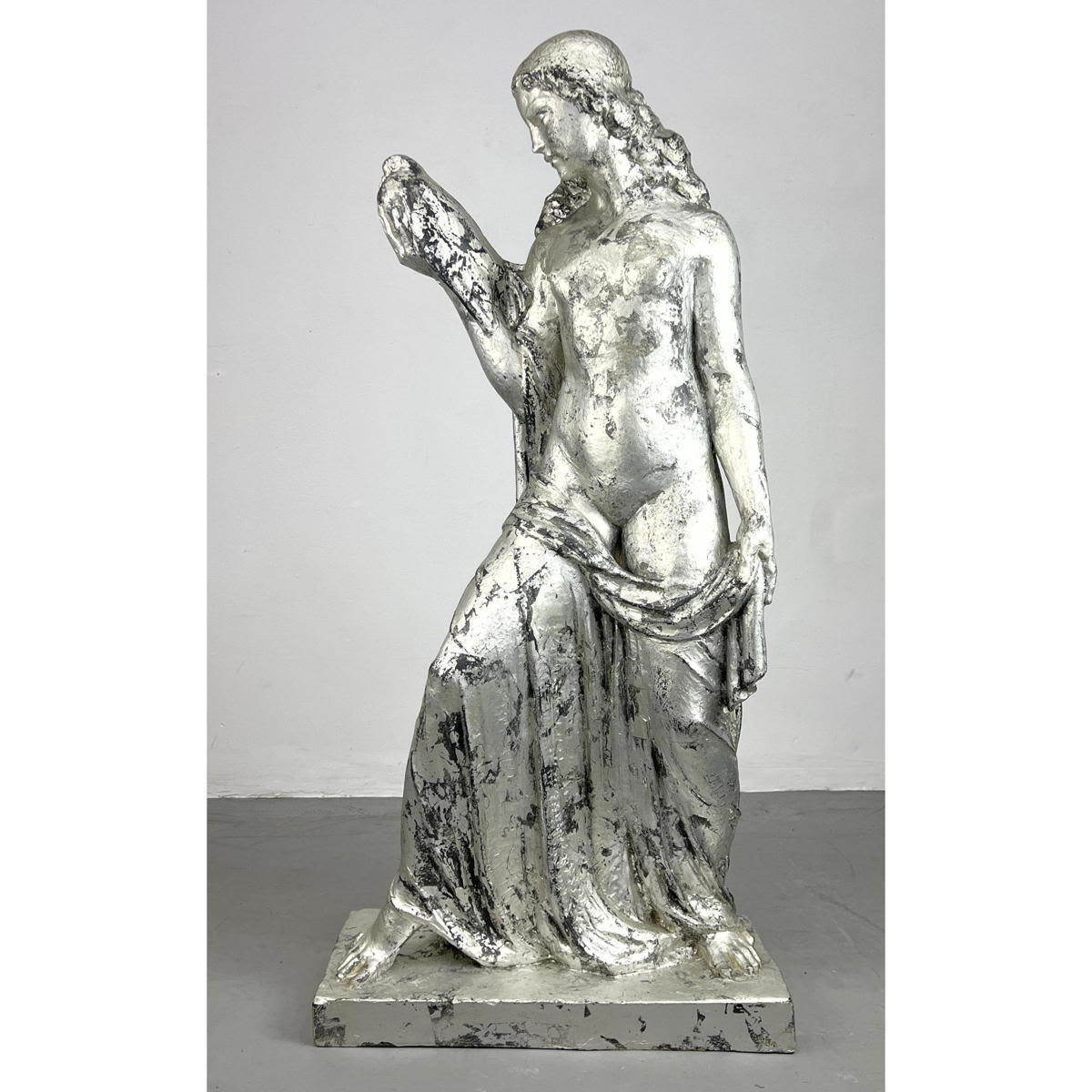 Appraisal: Large ft Sculpture Semi Nude Female Silvered finish with black