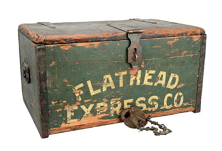 Appraisal: Flathead Express Co Wood Strong Box Wells Fargo Padlock This