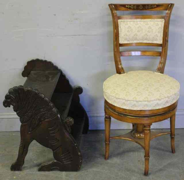 Appraisal: Regency Style Brass Inlaid Swivel Chair a CarvedStep Nice quality