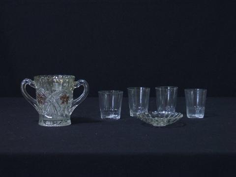 Appraisal: FOUR SHOTGLASSES AND A GLASS SPOON VASE AND A CHINESE