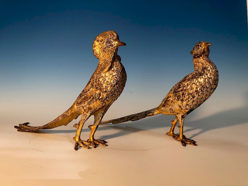 Appraisal: Fine Pair of Large TANE' Mexico STELING SILVER Table Pheasants