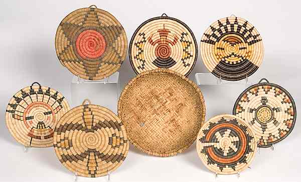 Appraisal: Hopi Second Mesa Baskets lot of seven coiled yucca with