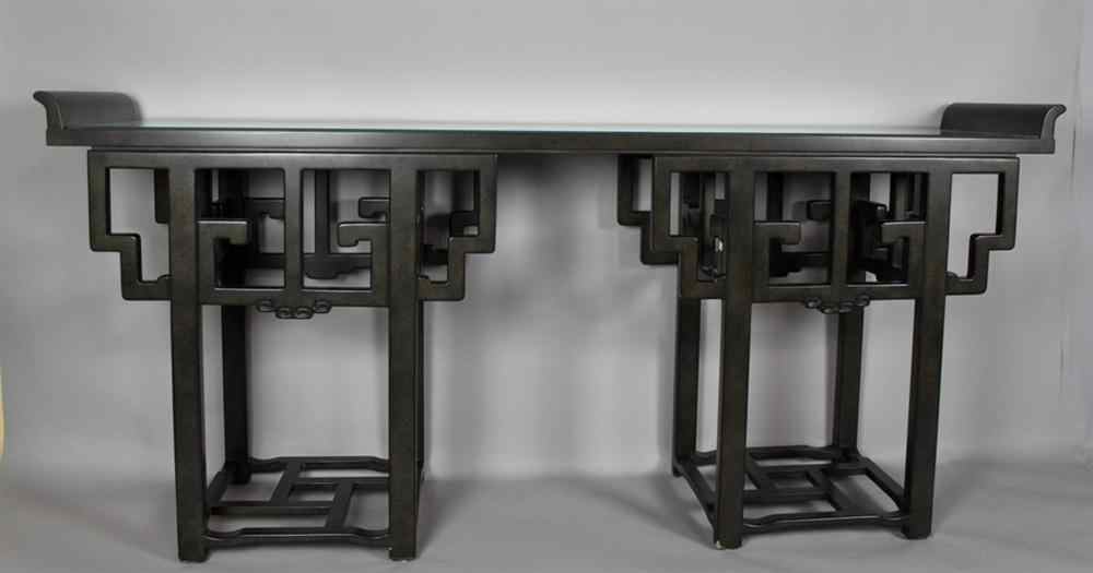 Appraisal: KELLER- WILLIAMS CUSTOM ASIAN STYLE CRACKLE FINISH EBONIZED CONSOLE TABLE