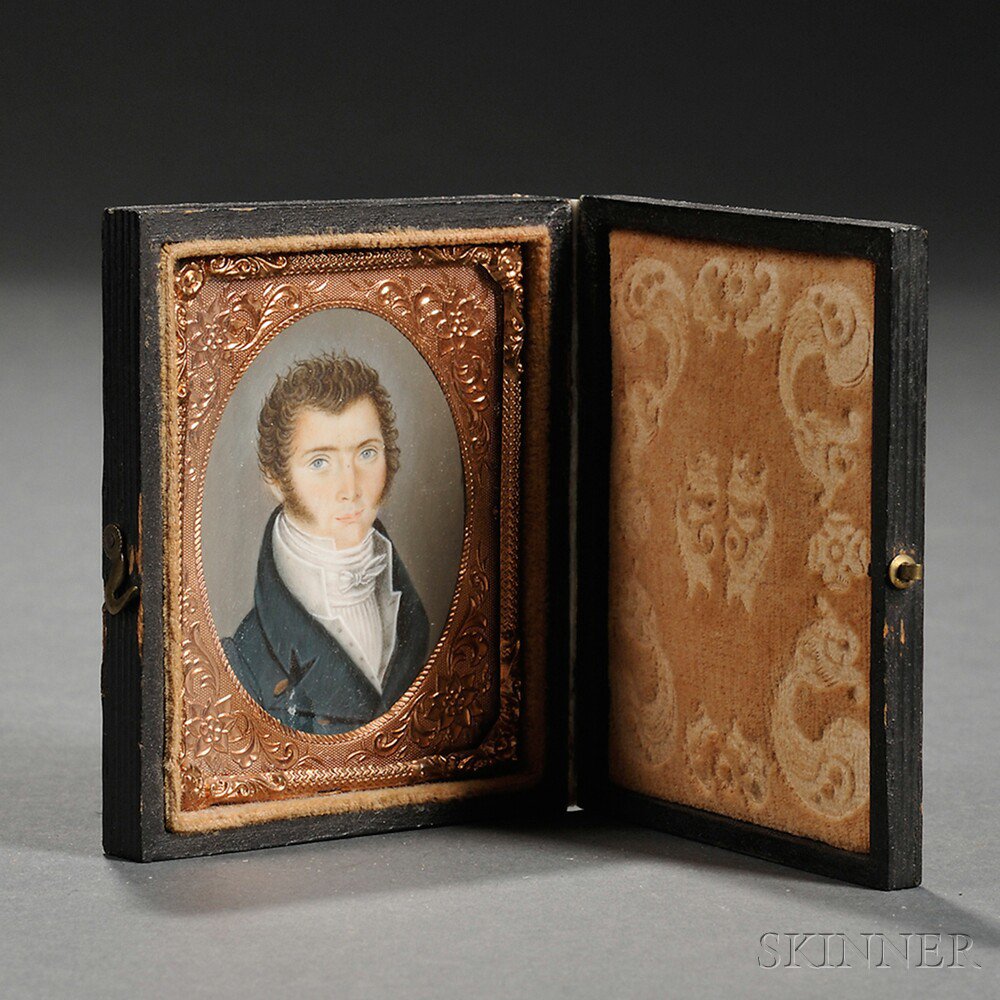 Appraisal: American School th Century Miniature Portrait of a Brown-haired Blue-eyed