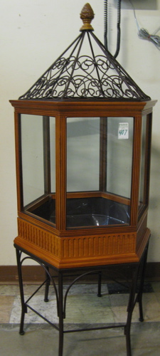 Appraisal: CHERRYWOOD CLEAR GLASS AND WROUGHT IRON GAZEBO TERRARIUM ON STAND