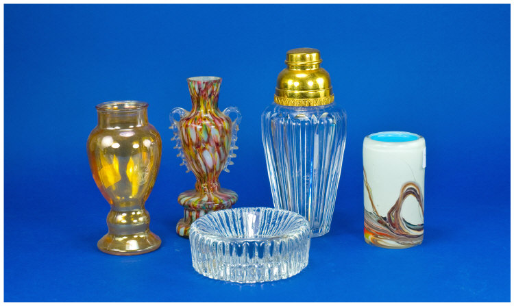 Appraisal: Small Collection Of Glass Comprising Cocktail Shaker Three Vases And