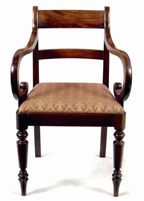 Appraisal: An early Victorian mahogany open armchair with scroll arms and