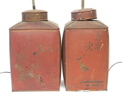 Appraisal: Pair of Chinese Export toleware tins fitted as lamps th