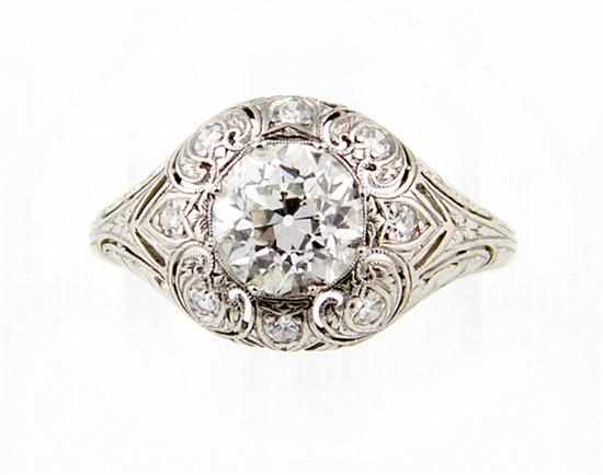 Appraisal: Art Deco diamond and platinum ring platinum filigree set with