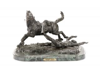 Appraisal: After Remington Ambushed Picket Bronze After Frederic Sackrider Remington American