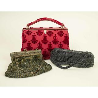 Appraisal: Three Vintage Handbags Three vintage handbags comprising a cranberry velvet