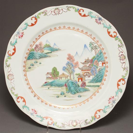 Appraisal: Chinese Export Famille Rose porcelain charger circa pagoda in mountainous