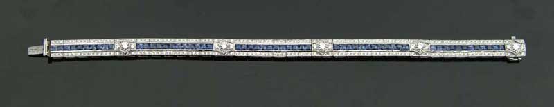 Appraisal: K GOLD BLUE SAPPHIRE AND DIAMOND BRACELET White gold lined