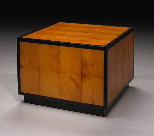 Appraisal: A Modernist cube form end table Partial ebony and fruitwood