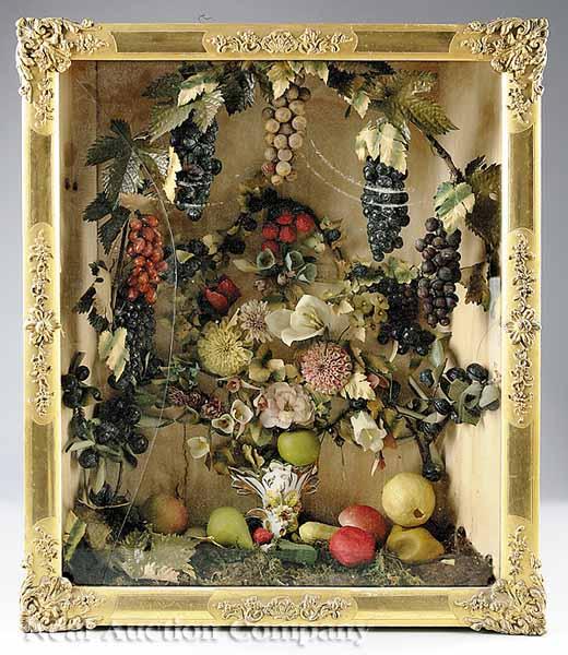 Appraisal: A Good Victorian Floral and Fruit Waxwork Decoration in a