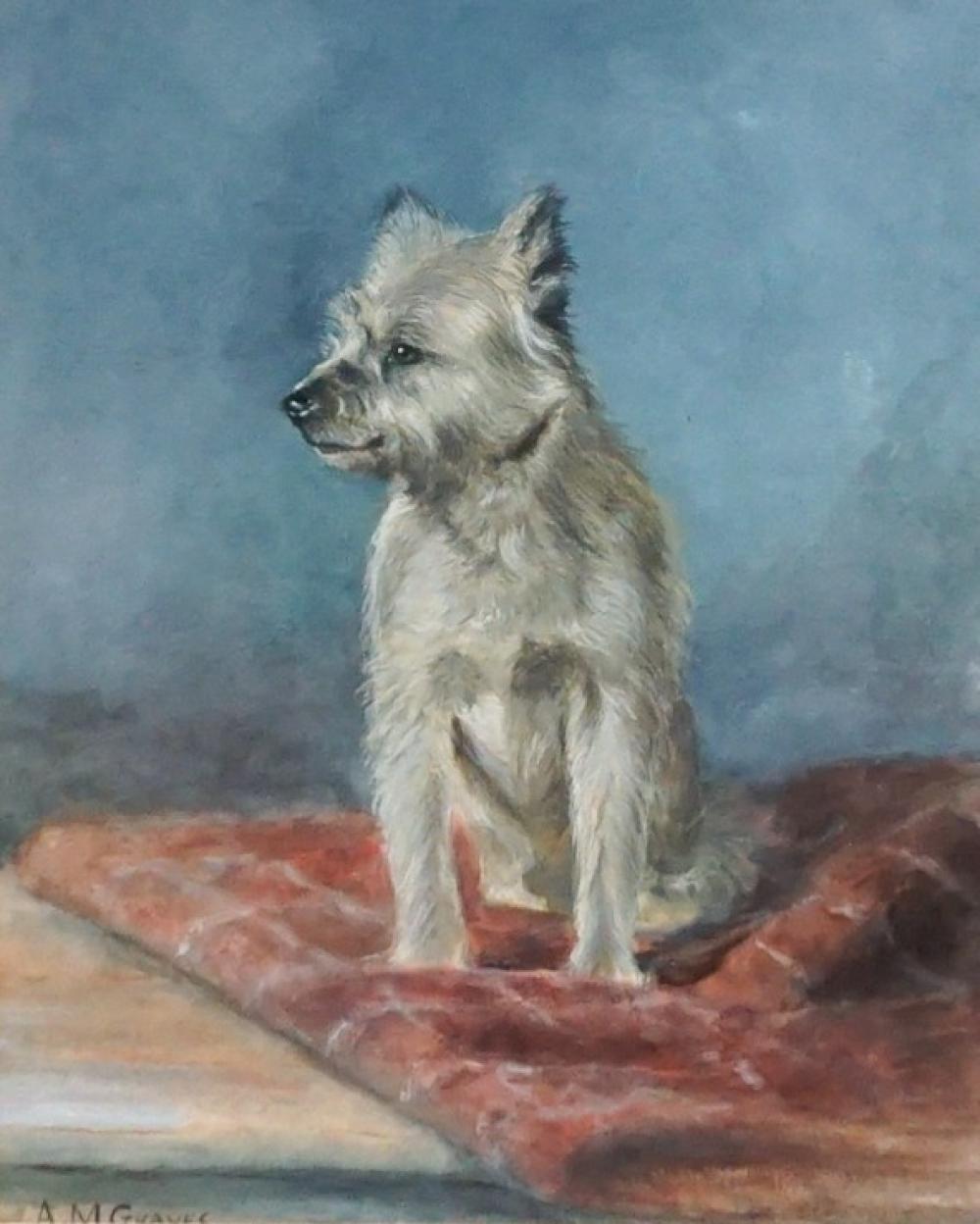 Appraisal: A M Graves American th Century Terrier Watercolor Frame x