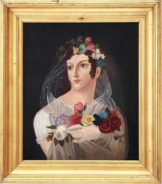 Appraisal: Continental school th th century PORTRAIT OF BEAUTY WITH FLOWERS