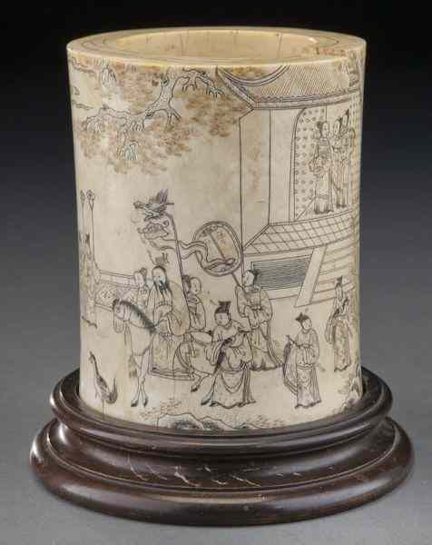 Appraisal: Chinese Qing carved ivory brush pot International shipping IS NOT