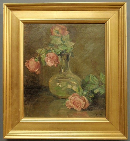 Appraisal: Oil on board still life painting of a vase of