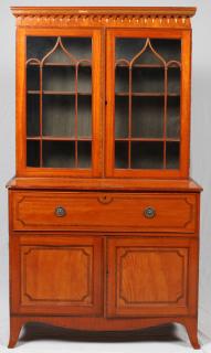 Appraisal: IRISH INLAID MAHOGANY SECRETARY C IRISH INLAID MAHOGANY SECRETARY BOOKCASE