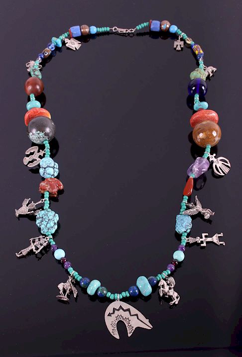 Appraisal: Navajo Sterling Fetish Nugget Necklace For your consideration is a