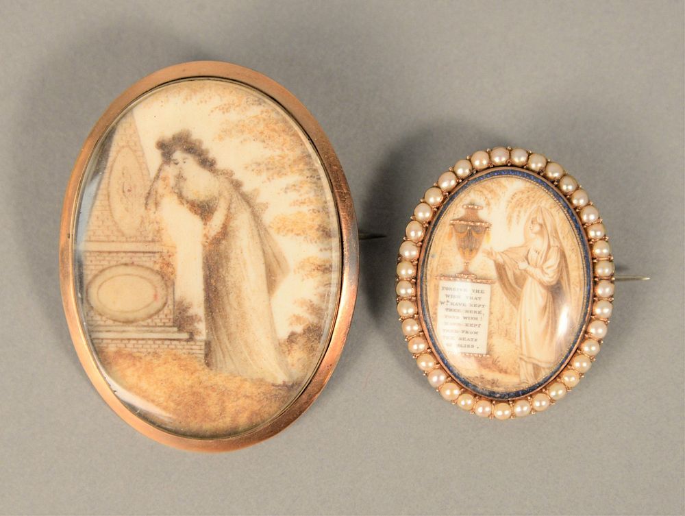 Appraisal: Two Memorial Pins each with woman at memorial one with