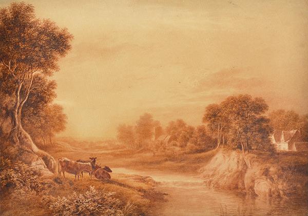 Appraisal: Attrib JOHN GLOVER - On the Stream c watercolour x