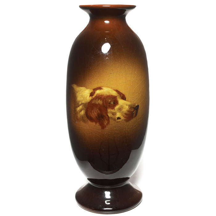 Appraisal: Good Owens Utopian vase brown glaze with portrait of a