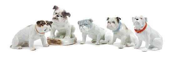 Appraisal: A Group of Five Porcelain Bulldogs Height of tallest inches