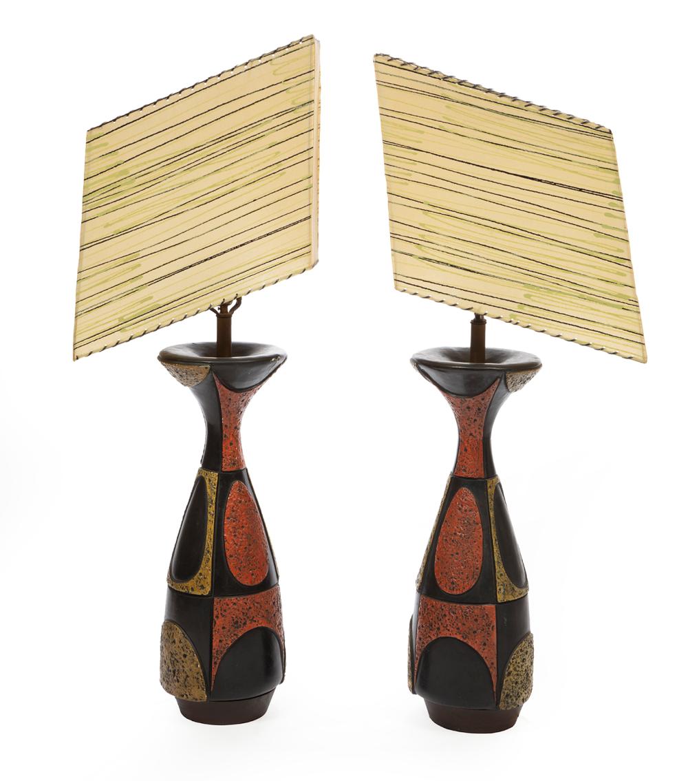 Appraisal: Pair of Mid-Century Modern Ceramic Table Lamps red and yellow