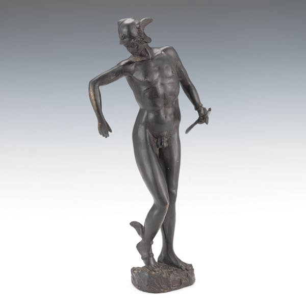 Appraisal: BRONZE SCULPTURE OF HERMES Standing figure of Hermes with sword