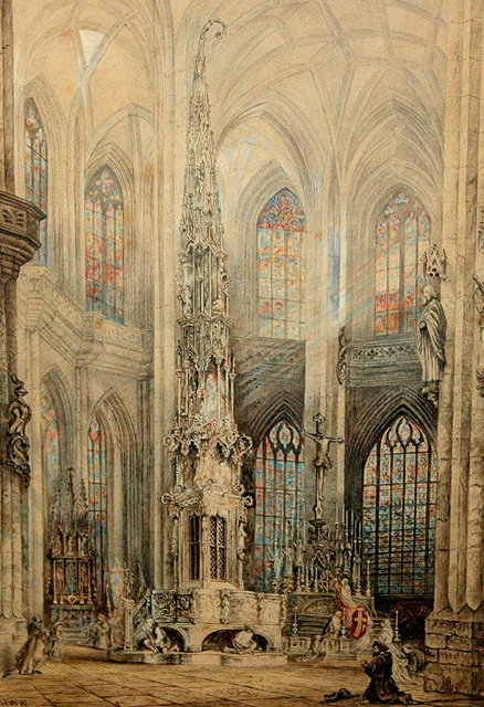 Appraisal: H W W A cathedral interior signed with initials watercolour